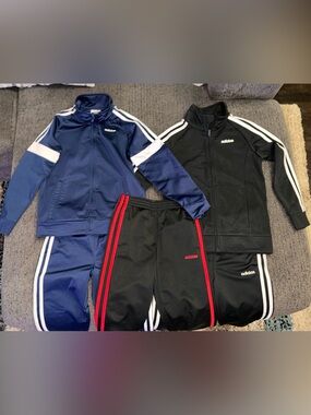 adidas Kids Track Jacket and Pants Sets - Blue, Black & Red Trim
